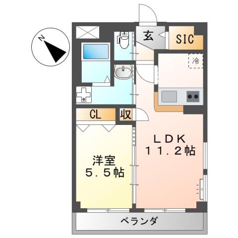 クレール矢賀駅前(1LDK/3階)の間取り写真