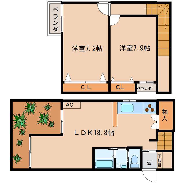 クレッセント(2LDK/2階)の間取り写真