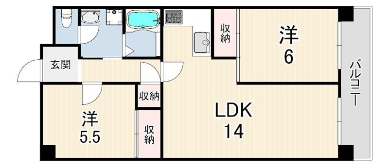 メゾンデール塚口(2LDK/2階)の間取り写真