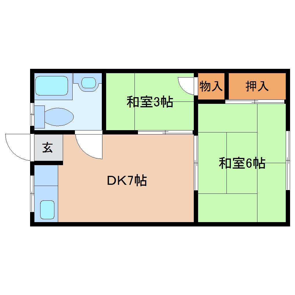 西ノ京ハイツ(2DK/2階)の間取り写真