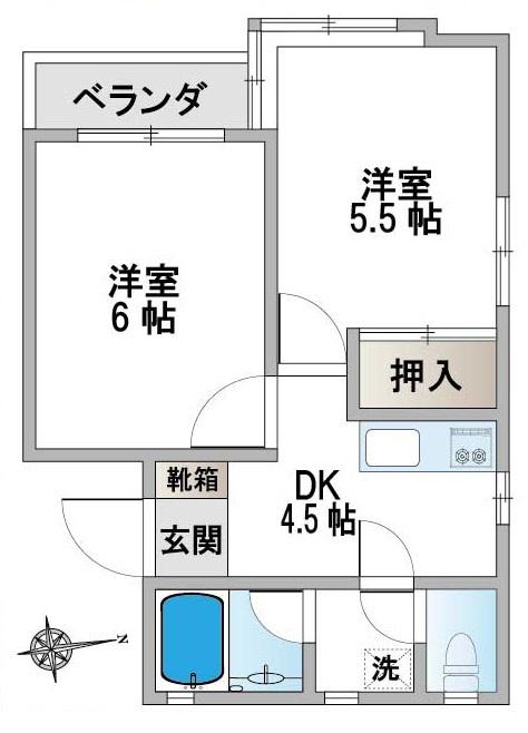 フォルトゥーナ南浦和(2DK/2階)の間取り写真