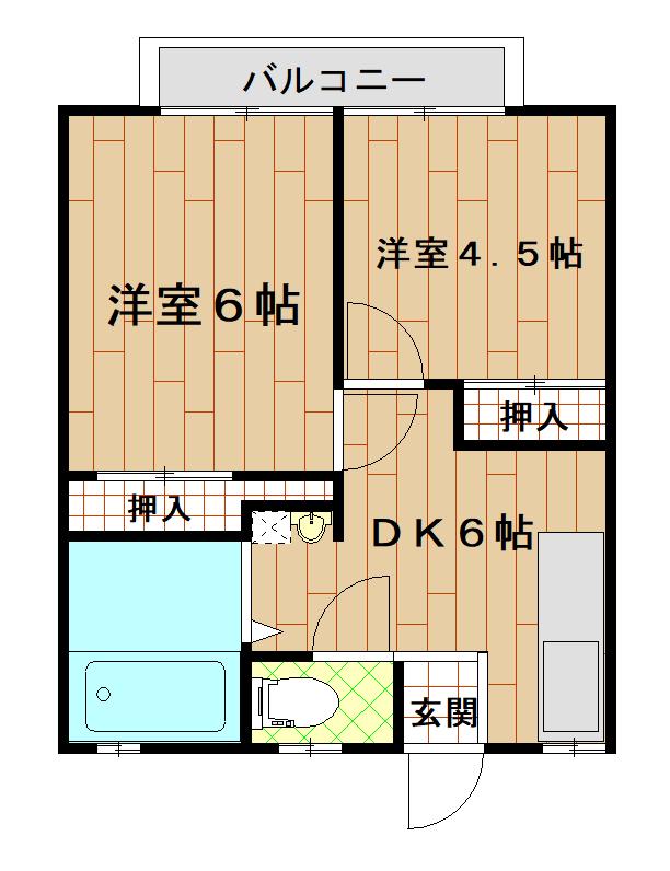 内谷ハイツC棟(2DK/1階)の間取り写真