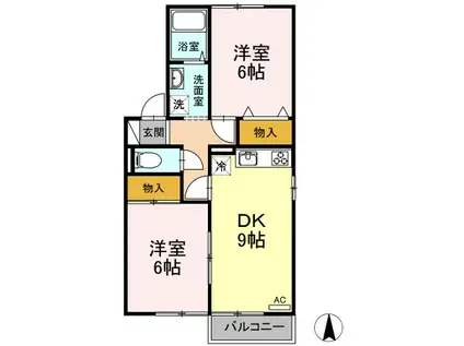 K・コンフォートインA(2DK/2階)の間取り写真