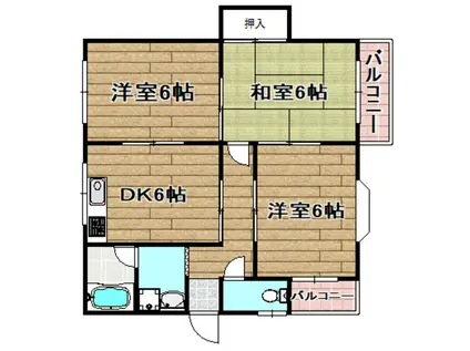 津之江ハウス(3DK/1階)の間取り写真