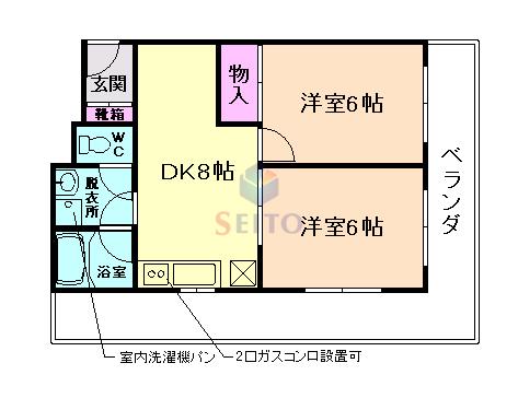 シャルム上野西(2LDK/2階)の間取り写真