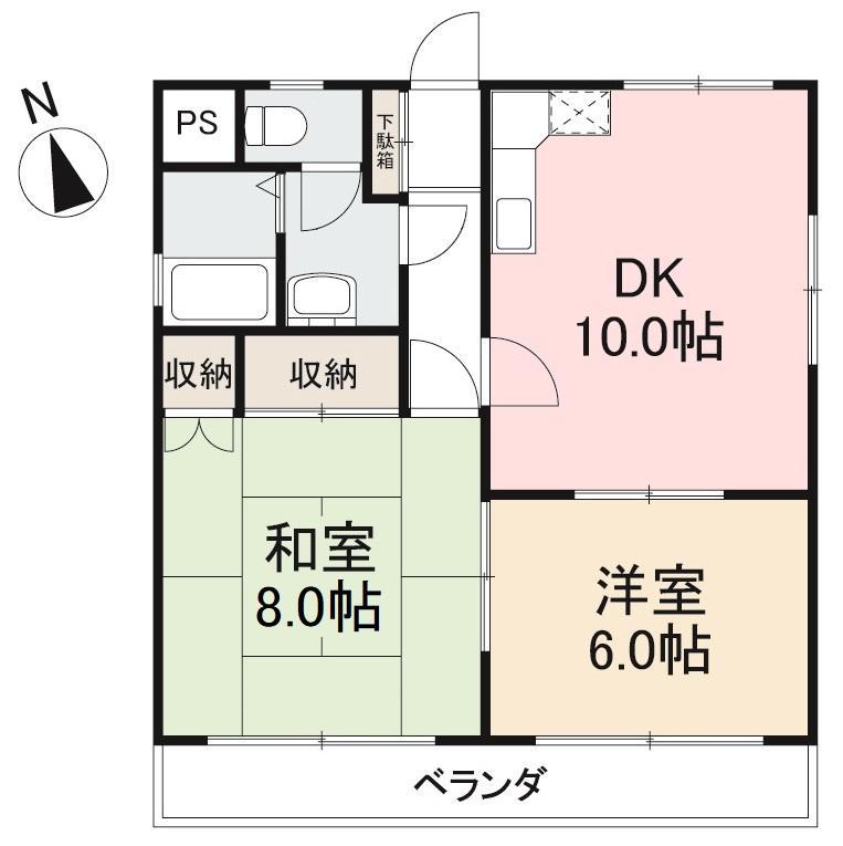 ウッドネスト香西(2DK/3階)の間取り写真