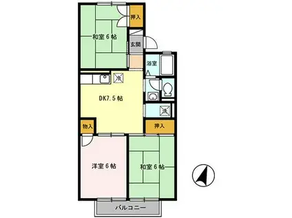 メルヘン三宅(3DK/1階)の間取り写真