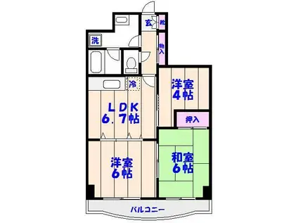 ドミールヒノデKANAMORI(3DK/2階)の間取り写真