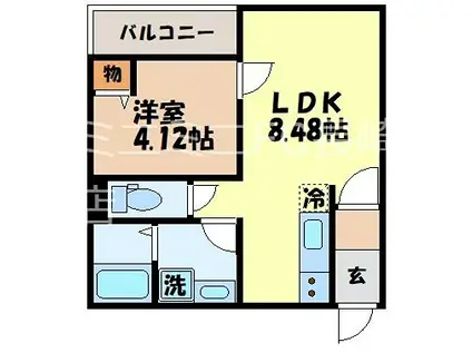 IMPERIAL今博多(1LDK/2階)の間取り写真