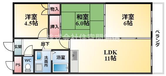 スカイハイツ緑地(3LDK/3階)の間取り写真