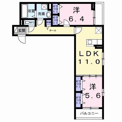 ウォーム八尾木(2LDK/3階)の間取り写真