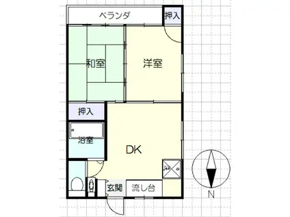 ライフ岩田(2DK/3階)の間取り写真