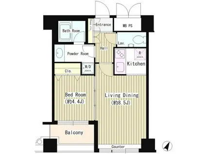 ワッツ白金(1LDK/7階)の間取り写真