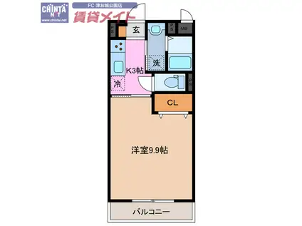 コンフォール津(1K/1階)の間取り写真