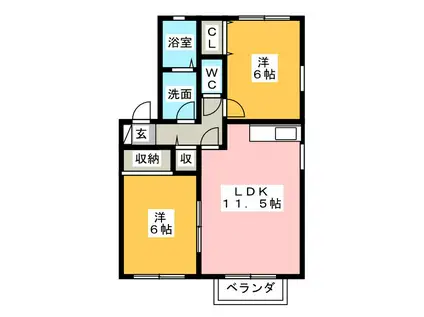 グランドゥールII(2LDK/1階)の間取り写真