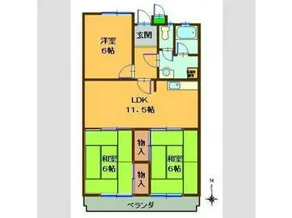 第2橋本マンション(3LDK/5階)の間取り写真
