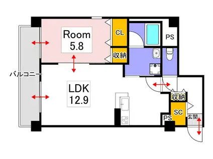 SUN FOREST 鹿田(1LDK/4階)の間取り写真