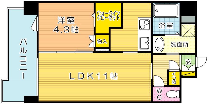 フェリシエ三萩野(1LDK/3階)の間取り写真