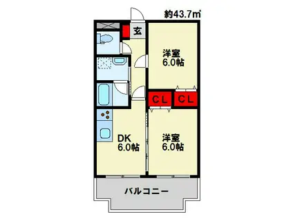 セントヒル矢筈(2DK/2階)の間取り写真