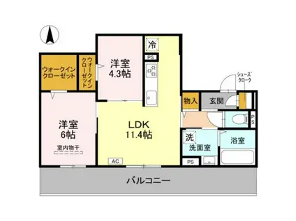 ヌーベル・ヴィ―侍従池(2LDK/2階)の間取り写真