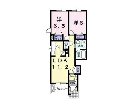 カーサ・コモド・アビターレB(2LDK/1階)の間取り写真