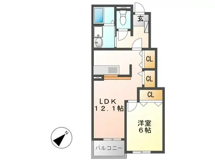 ラフレシールA(1LDK/1階)の間取り写真