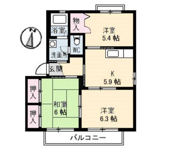 バリュージュ新町 B棟(3K/2階)の間取り写真