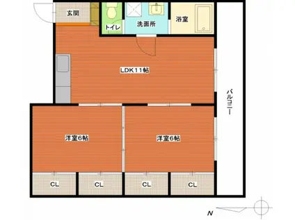 公園通大須賀(2LDK/6階)の間取り写真
