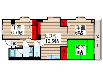 プランドールオカダ(3LDK/3階)の間取り写真