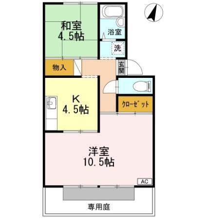 プレジール小崎(2K/1階)の間取り写真
