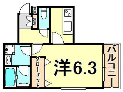 プレジール今津駅前(1K/2階)の間取り写真