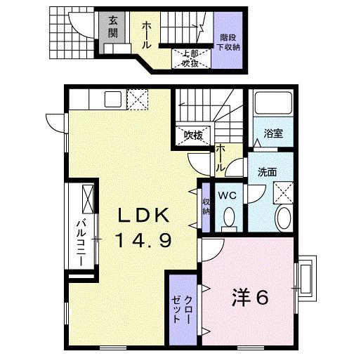 オブコニカ(1LDK/2階)の間取り写真