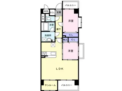 ラピス・ルリアン(2LDK/3階)の間取り写真