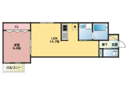 メディオリヴェール紫駅(1LDK/1階)の間取り写真