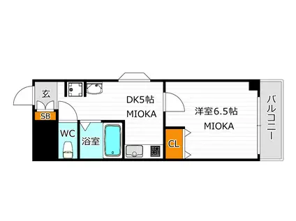 西田辺サンライズ石橋(1DK/6階)の間取り写真