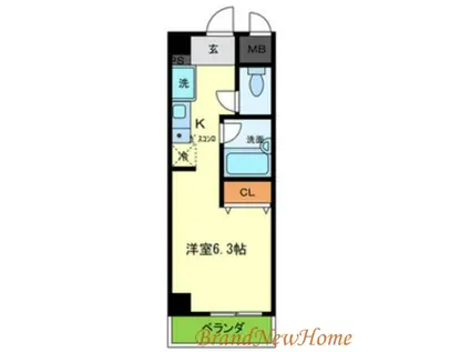 シュプレーム堺(1K/2階)の間取り写真