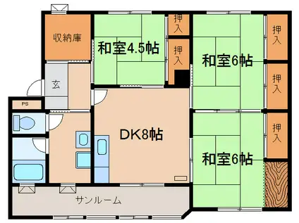 コーポラシーヌ(3DK/1階)の間取り写真