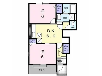 ポライトリー ガーデンB棟(2DK/1階)の間取り写真