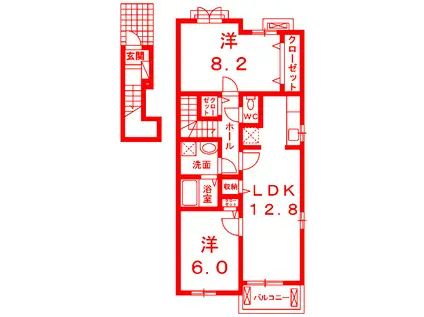 アヴァンツァーレ大倉山(2LDK/2階)の間取り写真