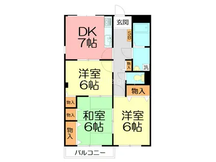 ヤマタケハウス(3DK/2階)の間取り写真