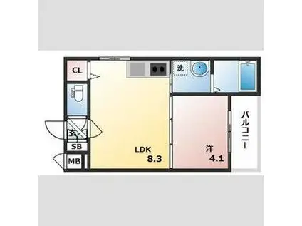 GRANDIR津久野(1LDK/3階)の間取り写真