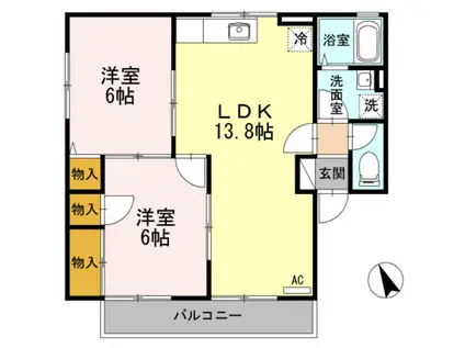 セジュールSHIGENOA棟(2LDK/1階)の間取り写真