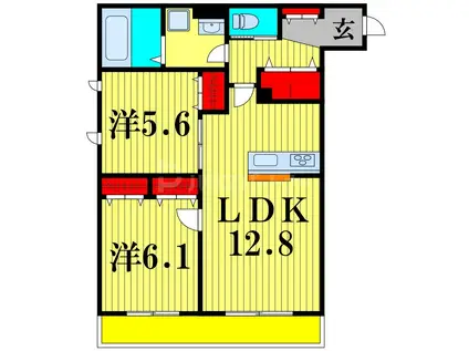 エリーナウエスト(2LDK/1階)の間取り写真