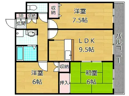 ジャクリン渚(3LDK/1階)の間取り写真
