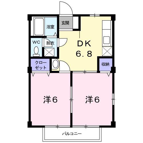 リバーサイド曲野A(2DK/2階)の間取り写真