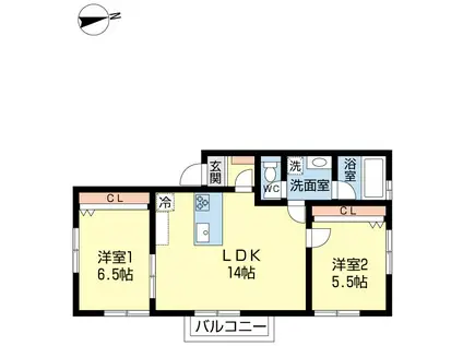 ヒロチサト西船橋 B棟(2LDK/2階)の間取り写真