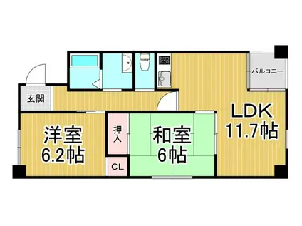 ロイヤルメゾン逆瀬川(2LDK/4階)の間取り写真