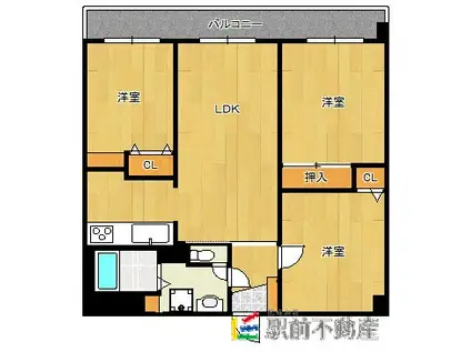カルム箱崎東I(3LDK/6階)の間取り写真