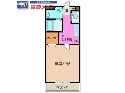 グランスマイル(1K/1階)の間取り写真