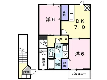 ローズ・クロス西館(2DK/2階)の間取り写真